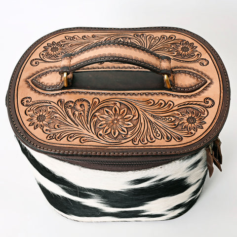 American Darling Hair-On Hide Jewelry Case with Tooled Leather Top and Spacious Interior