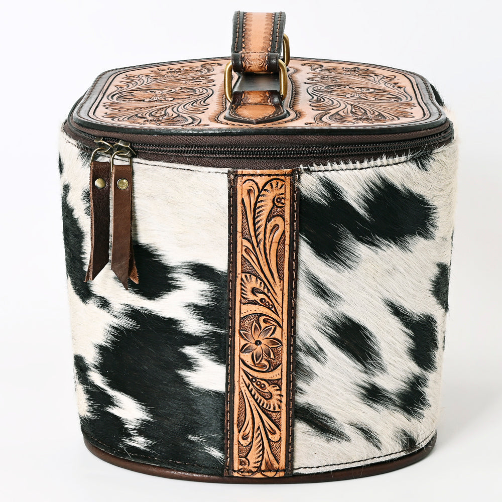 ADBGA411 Hair-On Hide Jewelry Case with Tooled Leather Top and Spacious Interior