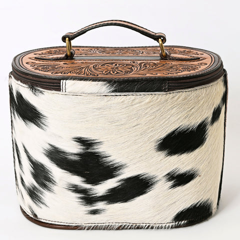 American Darling Hair-On Hide Jewelry Case with Tooled Leather Top and Spacious Interior