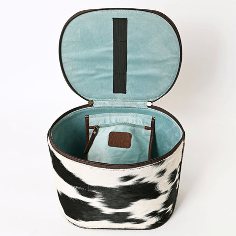American Darling Hair-On Hide Jewelry Case with Tooled Leather Top and Spacious Interior