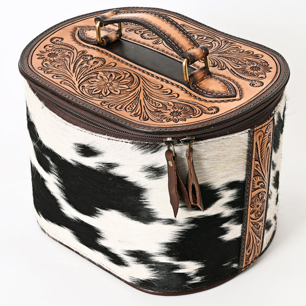 ADBGA411 Distressed Leather Jewelry Case with Hand-Tooled Floral Lid Western Vanity Organizer