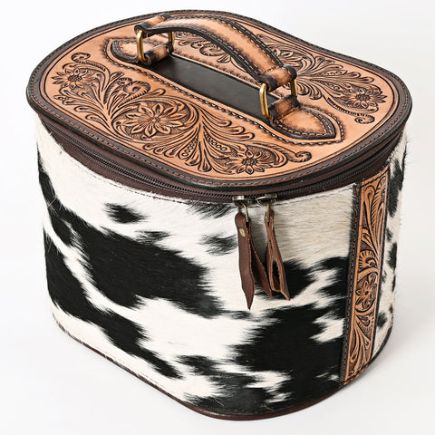 American Darling Hair-On Hide Jewelry Case with Tooled Leather Top and Spacious Interior