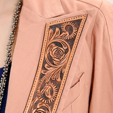 Tailored Soft Peach Fabric Western Jacket with Genuine Leather Accents