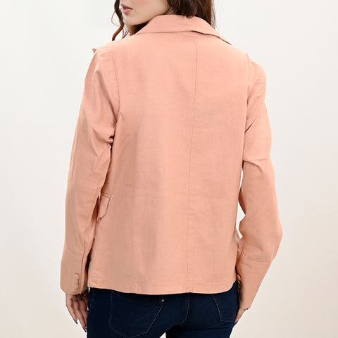 Tailored Soft Peach Fabric Western Jacket with Genuine Leather Accents