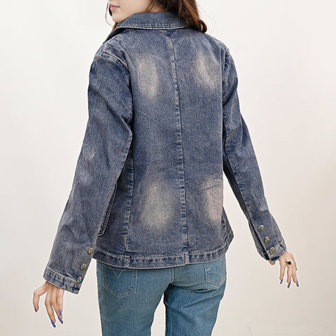 Floral Carved Harness Leather Lapel Women's Denim Western Jacket