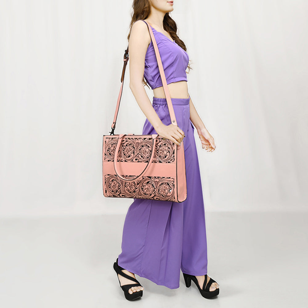 LC-ADBGZ762B Tote Hand Tooled Genuine Western Leather Women Bag