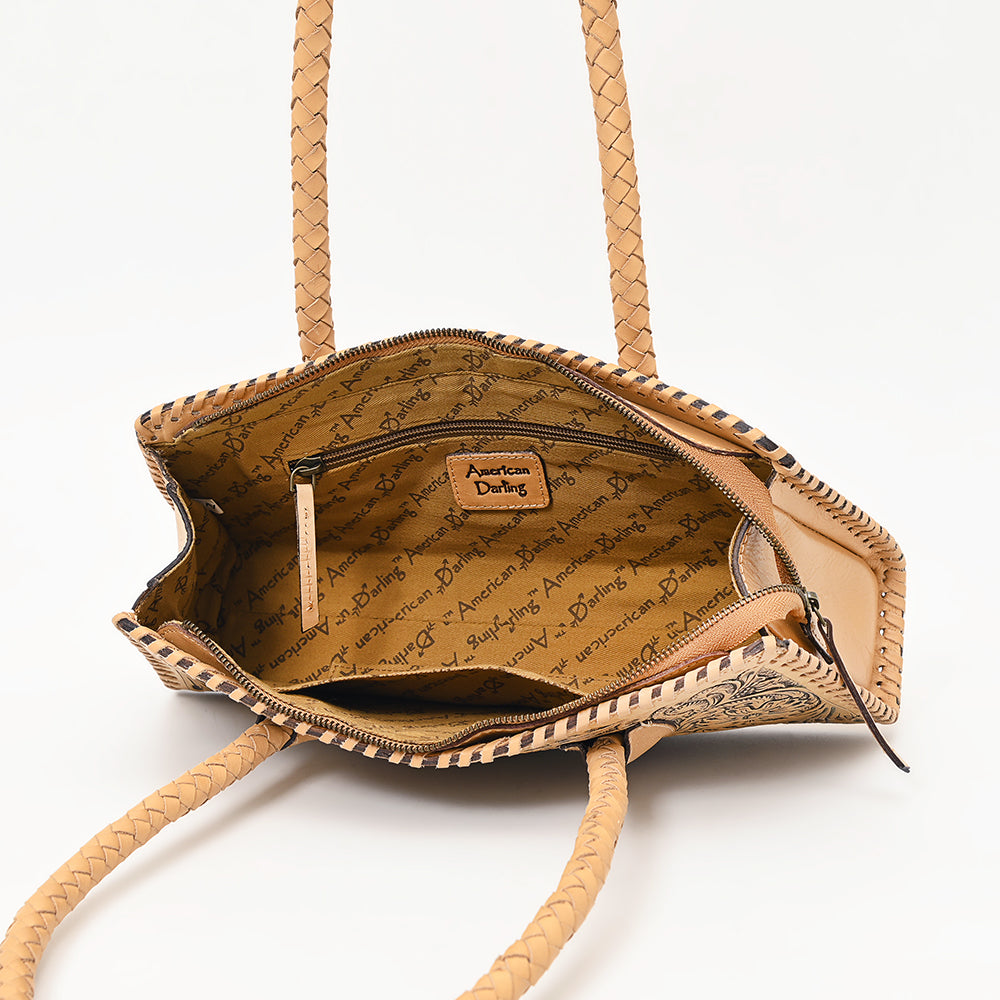 ADBGZ764 Trapezoid Western Satchel - Hand Tooled Leather Clutch Bag