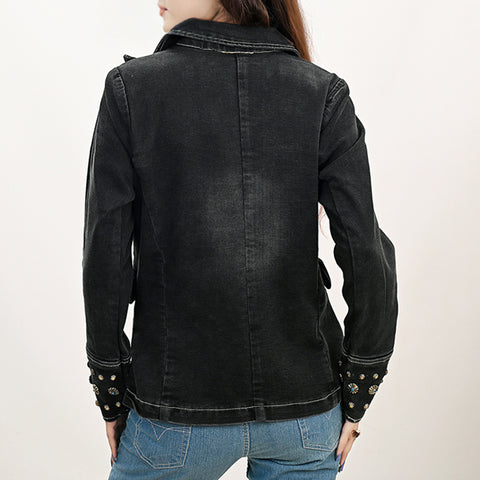 Western Style Denim Blazer with Authentic Harness Leather Detailing