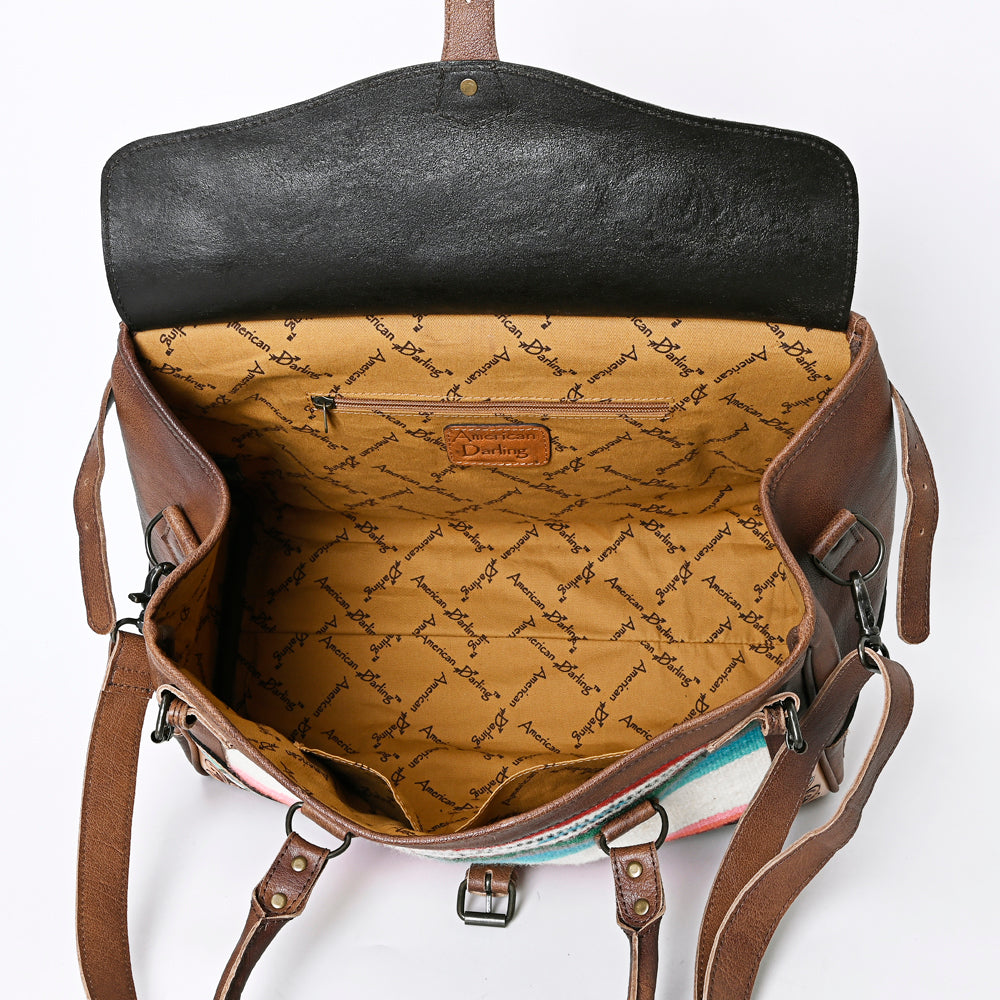 ADBG1191 Western Genuine Travel Duffel Leather Bag -Floral Carving Hand Tooled with Turquoise Inley Women Bag