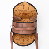 LC-ADBG1192 Round Western Leather Crossbody Bag - Painted Desert Sunrise & Cactus Tooled Scene