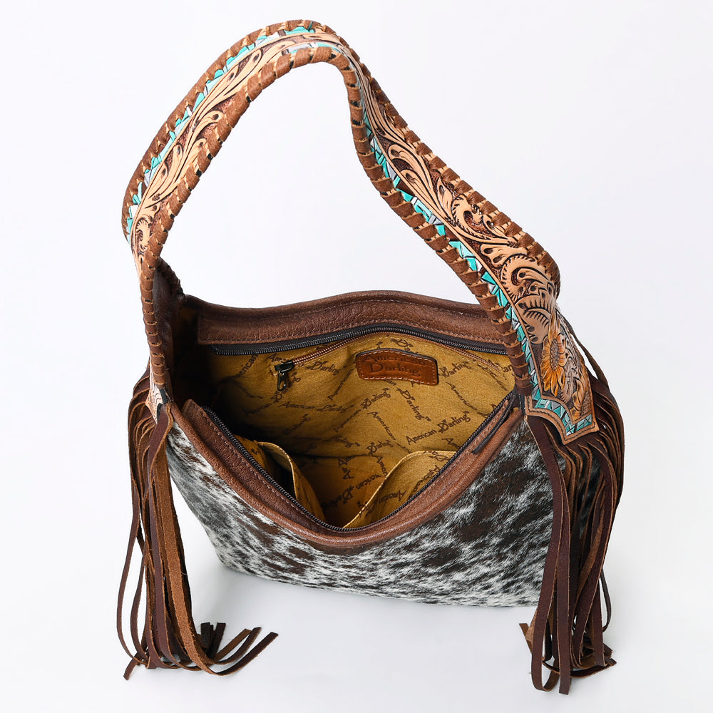 LC-ADBG803 Annie Western Hobo Bag Hair-On Cowhide & Tooled Leather Shoulder Purse