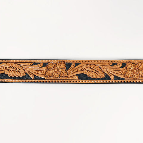 ADBLF225 Black & Tan Hand Tooled Leather Western Belt with Silver Buckle