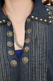 ADDR001 Women's Denim Embroidered Ethnic Tunic Top with Antique Metal Accents