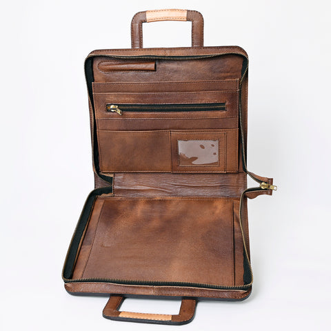 ADBG1194 American Darling Western Hand Tooled Leather Briefcase Bag Genuine Leather
