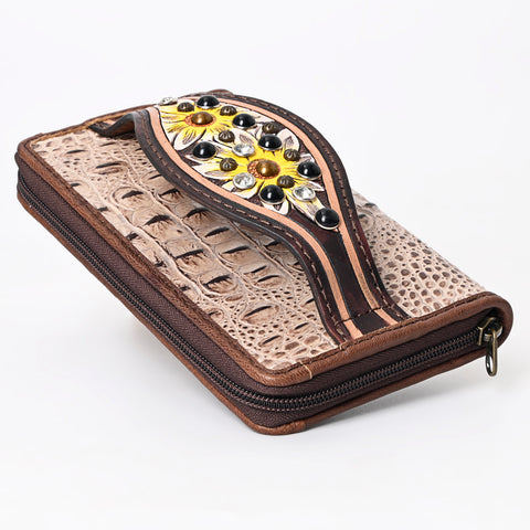 American Darling Western Organizer Bag Crocodile Embossed Hand Tooled Leather