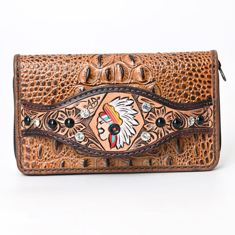 American Darling Western Organizer Bag Crocodile Embossed Hand Tooled Leather