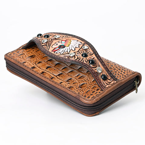 American Darling Western Organizer Bag Crocodile Embossed Hand Tooled Leather