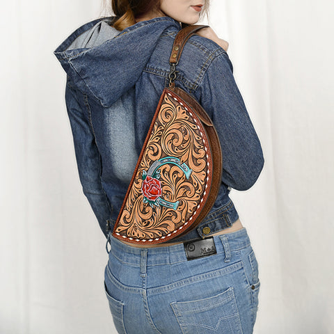 American Darling Hand-Tooled Leather Taco Handbag ï¿½ Western Floral Carved Genuine Leather Clutch