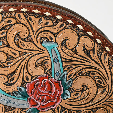 American Darling Hand-Tooled Leather Taco Handbag ï¿½ Western Floral Carved Genuine Leather Clutch