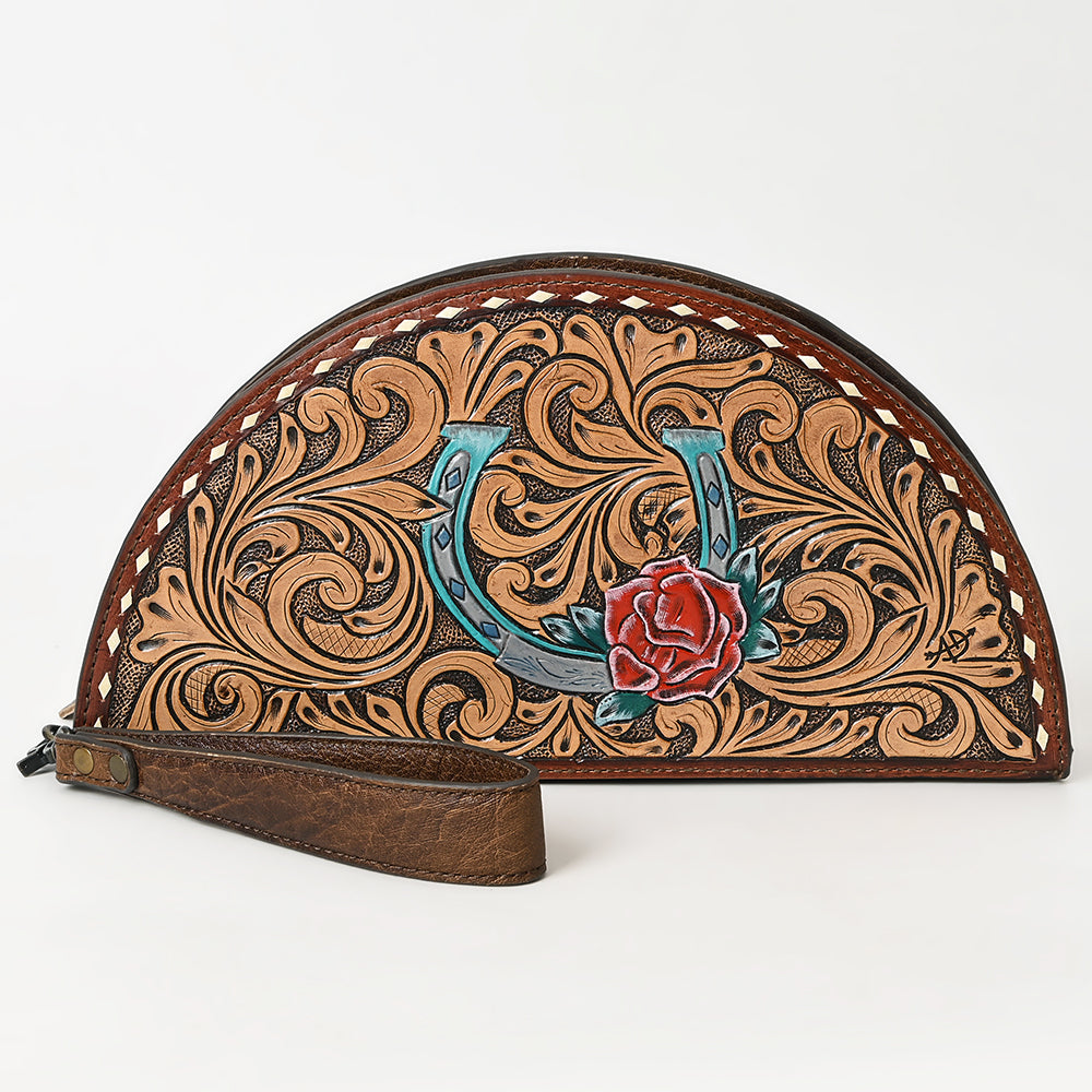American Darling Hand-Tooled Leather Taco Handbag - Western Floral Carved Genuine Leather Clutch
