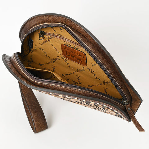 American Darling Hand-Tooled Leather Taco Handbag ï¿½ Western Floral Carved Genuine Leather Clutch