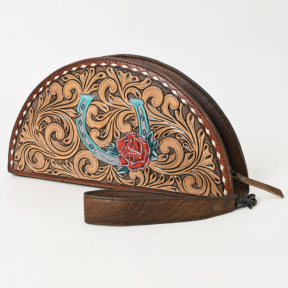 American Darling Hand-Tooled Leather Taco Handbag - Western Floral Carved Genuine Leather Clutch