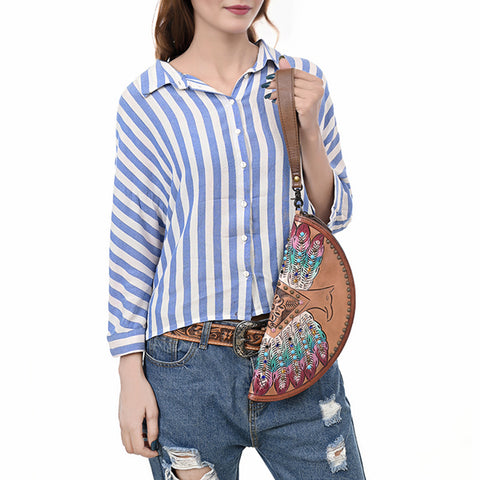 American Darling Western Leather Taco Bag with Embossed Rivets and Genuine Vegetable-Tanned Leather