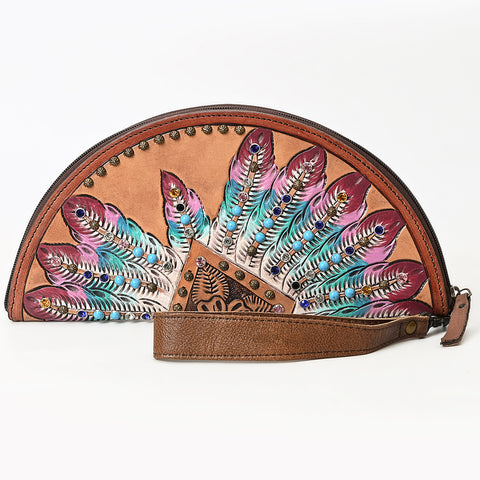 American Darling Western Leather Taco Bag with Embossed Rivets and Genuine Vegetable-Tanned Leather