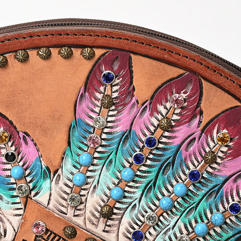 American Darling Western Leather Taco Bag with Embossed Rivets and Genuine Vegetable-Tanned Leather