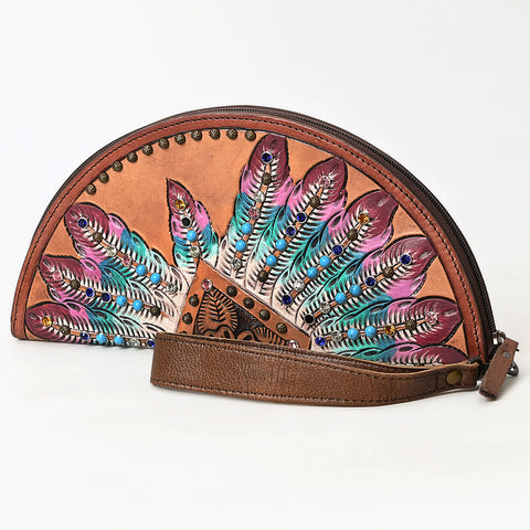 American Darling Western Leather Taco Bag with Embossed Rivets and Genuine Vegetable-Tanned Leather