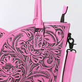ADBG1473C Pink Hand-Tooled Leather Tote Bag - Western Floral Dual Strap by American Darling