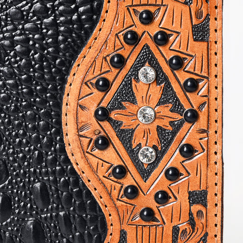 American Darling Crocodile Embossed Hand Tooled Leather Western Portfolio Bag