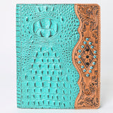 LC-ADBG1040 Crocodile Embossed Leather Portfolio with Hand Tooled Floral Accents-Eleanor Western Edition