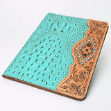 LC-ADBG1040 Crocodile Embossed Leather Portfolio with Hand Tooled Floral Accents-Eleanor Western Edition