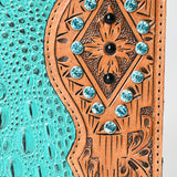 LC-ADBG1040 Crocodile Embossed Leather Portfolio with Hand Tooled Floral Accents-Eleanor Western Edition