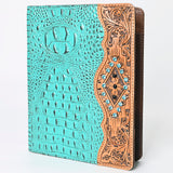 LC-ADBG1040 Crocodile Embossed Leather Portfolio with Hand Tooled Floral Accents-Eleanor Western Edition