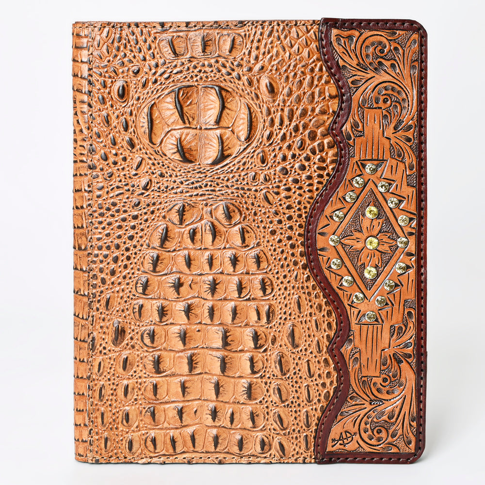 ADBG1040 Crocodile Embossed Leather Portfolio with Hand Tooled Floral Accents-Eleanor Western Edition