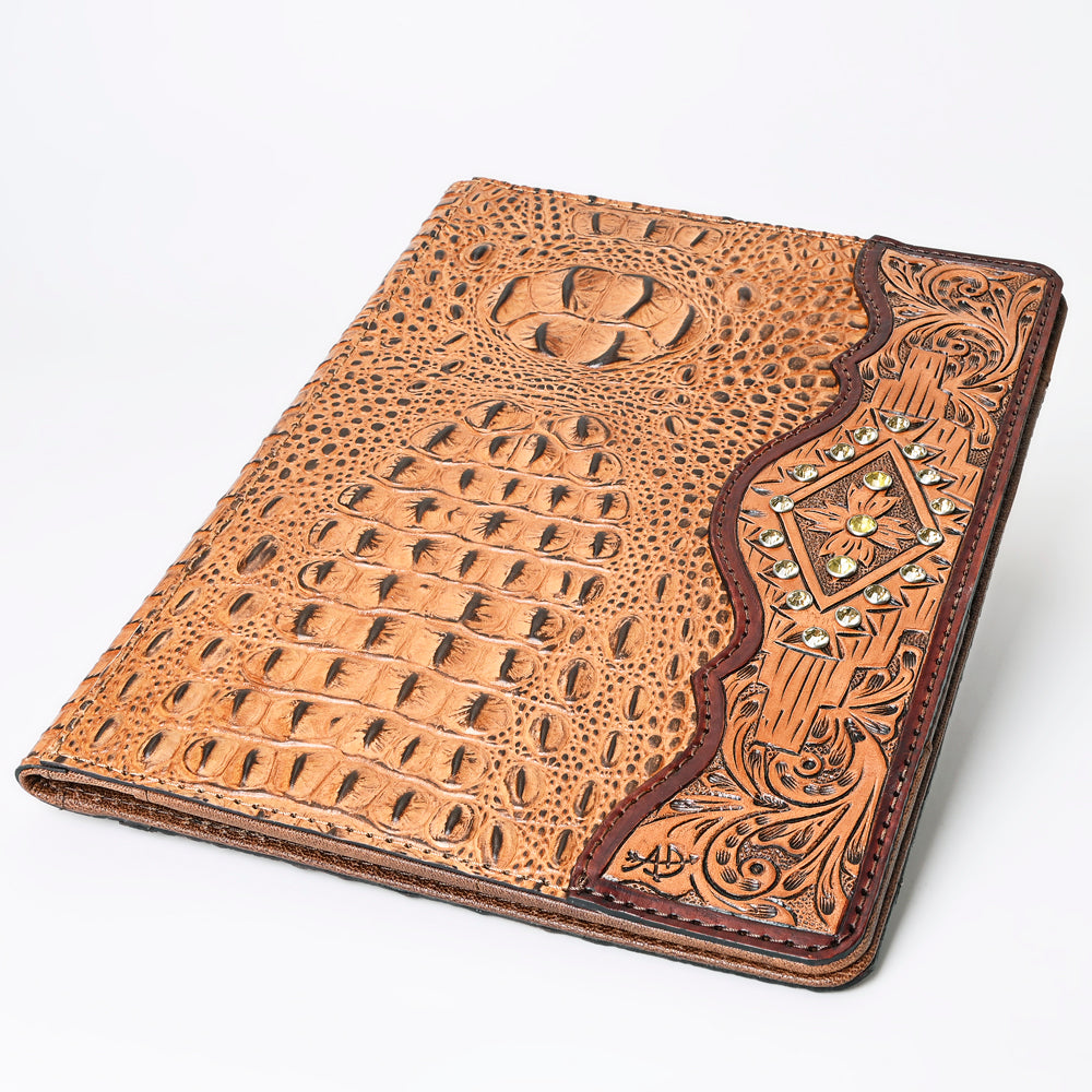 ADBG1040 Crocodile Embossed Leather Portfolio with Hand Tooled Floral Accents-Eleanor Western Edition
