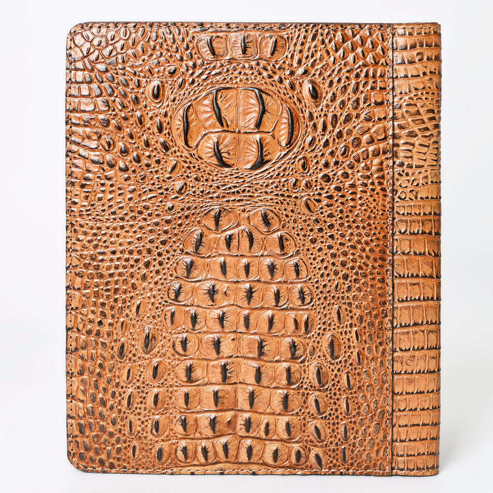 ADBG1040 Crocodile Embossed Leather Portfolio with Hand Tooled Floral Accents-Eleanor Western Edition