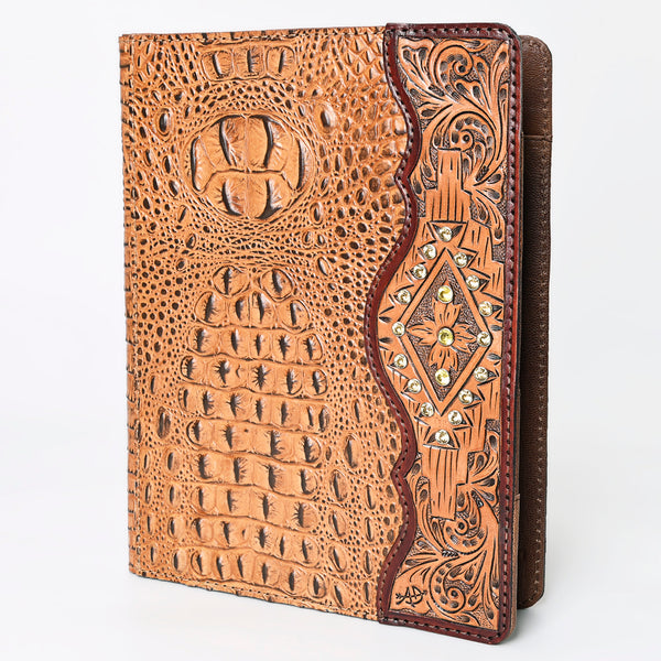 LC-ADBG1040 Crocodile Embossed Leather Portfolio with Hand Tooled Floral Accents-Eleanor Western Edition