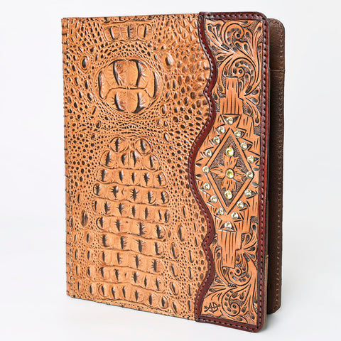 American Darling Crocodile Embossed Hand Tooled Leather Western Portfolio Bag
