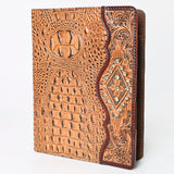 LC-ADBG1040 Crocodile Embossed Leather Portfolio with Hand Tooled Floral Accents-Eleanor Western Edition