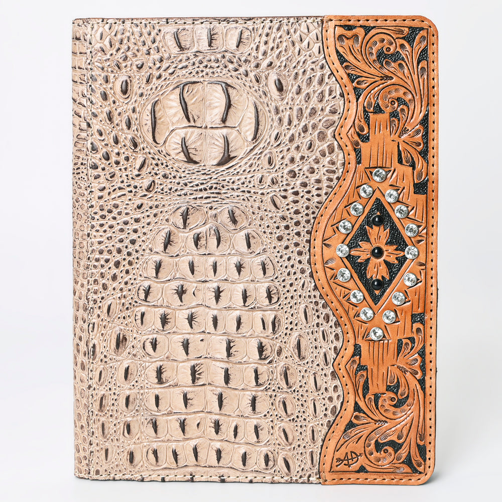 ADBG1040 Crocodile Embossed Leather Portfolio with Hand Tooled Floral Accents-Eleanor Western Edition