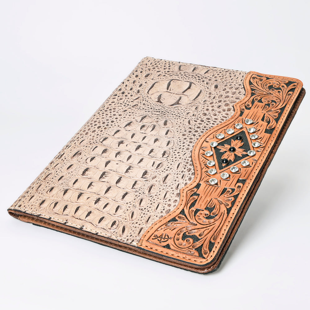 ADBG1040 Crocodile Embossed Leather Portfolio with Hand Tooled Floral Accents-Eleanor Western Edition