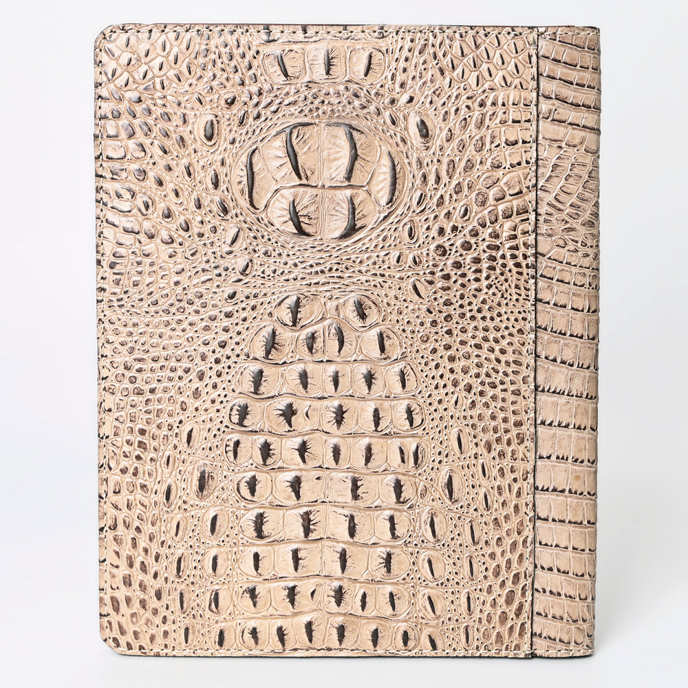 ADBG1040 Crocodile Embossed Leather Portfolio with Hand Tooled Floral Accents-Eleanor Western Edition