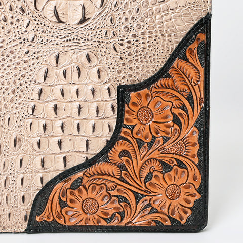 American Darling Crocodile Embossed Hand Tooled Leather Western Portfolio Bag