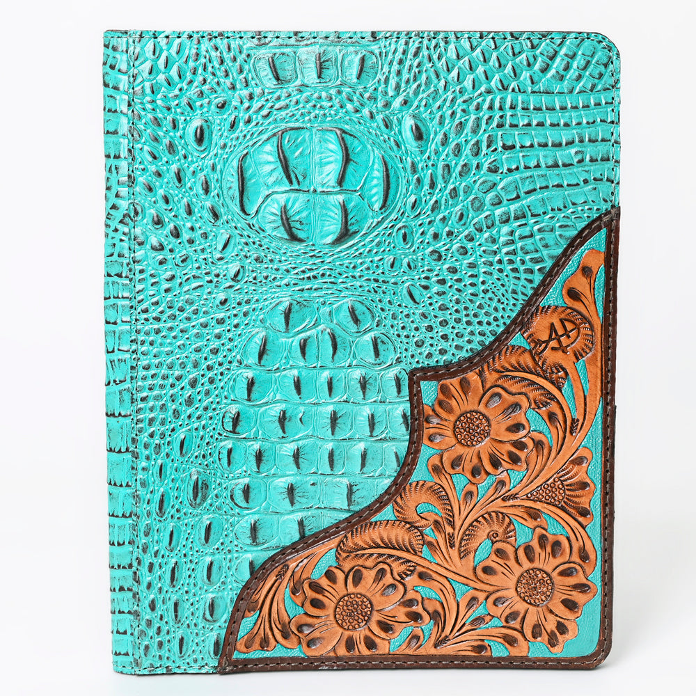 ADBG1040 Crocodile Embossed Leather Portfolio with Hand Tooled Floral Accents-Eleanor Western Edition