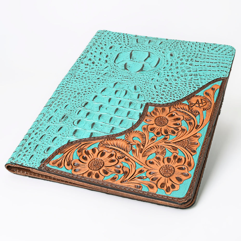 ADBG1040 Crocodile Embossed Leather Portfolio with Hand Tooled Floral Accents-Eleanor Western Edition