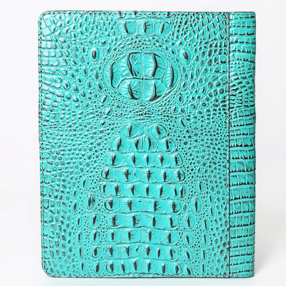 ADBG1040 Crocodile Embossed Leather Portfolio with Hand Tooled Floral Accents-Eleanor Western Edition