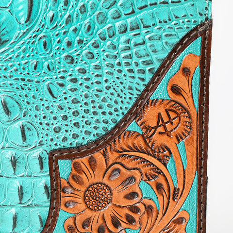 American Darling Crocodile Embossed Hand Tooled Leather Western Portfolio Bag